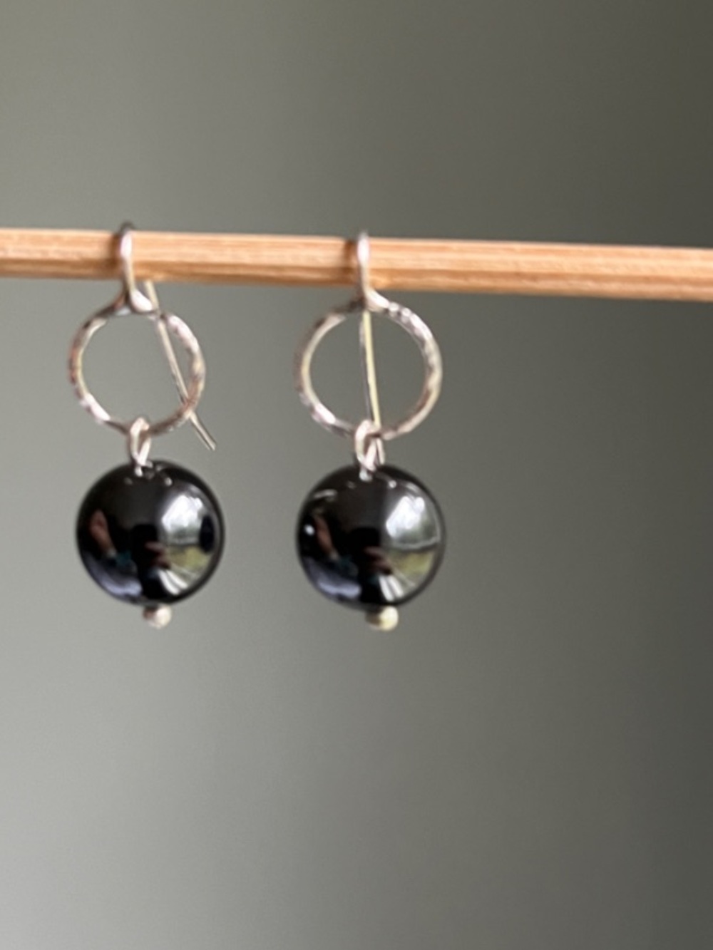 Hematite Sterling Silver Hoop Drop Earrings